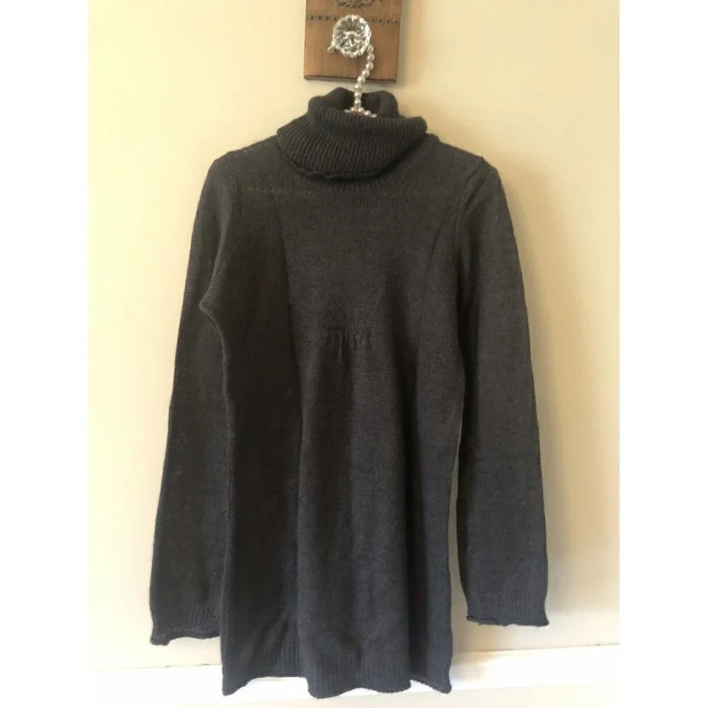 Zara Womens Size M Gray Turtleneck Tunic Sweater Mohair Blend Lightweight